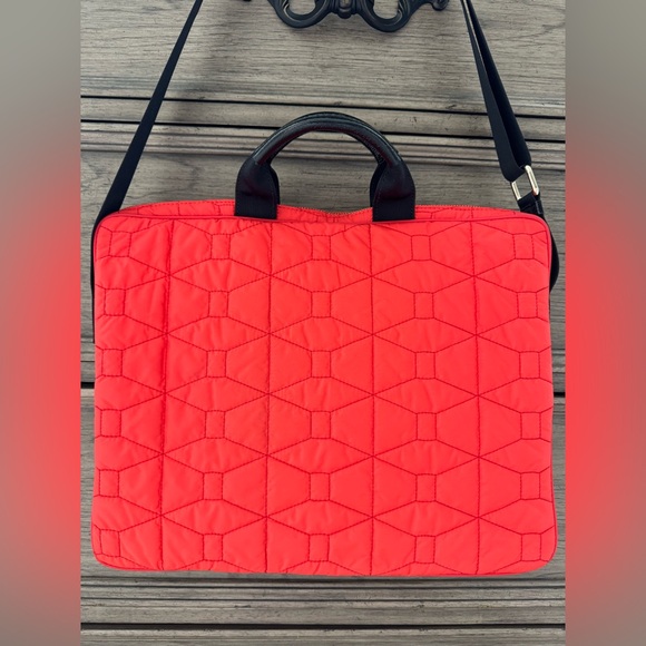 Kate Spade Quilted Bag EUC Signature Spade Quilted Chad Laptop Bag Red Orange - Picture 6 of 17